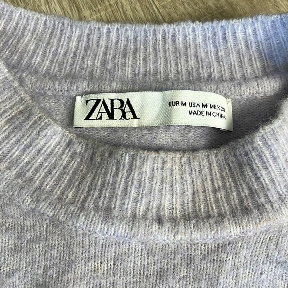 ZARA Lavender Wool Blend Crew Neck Long Sleeve Sweater Women’s Size Medium - Picture 2 of 6